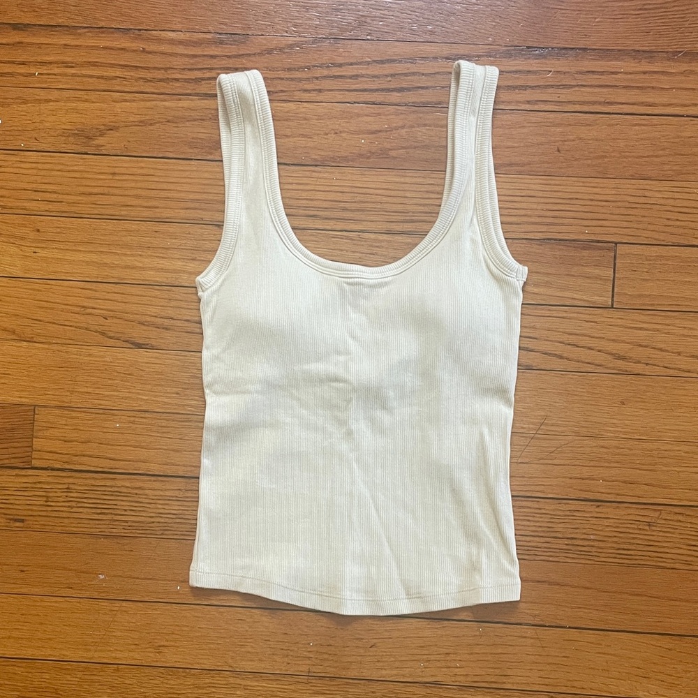 Abercrombie Bra-Free Rib Scoopneck Tank, Size XS in Yellow